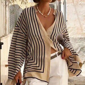 Multicolor Casual Women's Elegant Loose Fit Striped Blouse